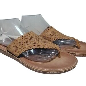 PALMS 10 Perforated Thong Sandals Brown on Brown Flip‎ Flop Slip On Shoes boho
